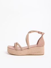 Lipsy Pink Diamante Embellished Asymetric Strap Flatform Mid Heel Summer Wedges - Image 5 of 5