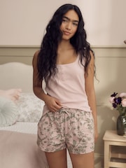 Laura Ashley Pink/Green Lloyd Print Pyjama Shorts Set - Image 1 of 13