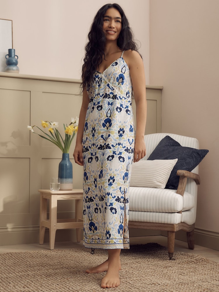 Laura Ashley Multi Navy Waxton Linen Blend Slip Nighties - Image 1 of 7