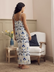 Laura Ashley Multi Navy Waxton Linen Blend Slip Nighties - Image 2 of 7