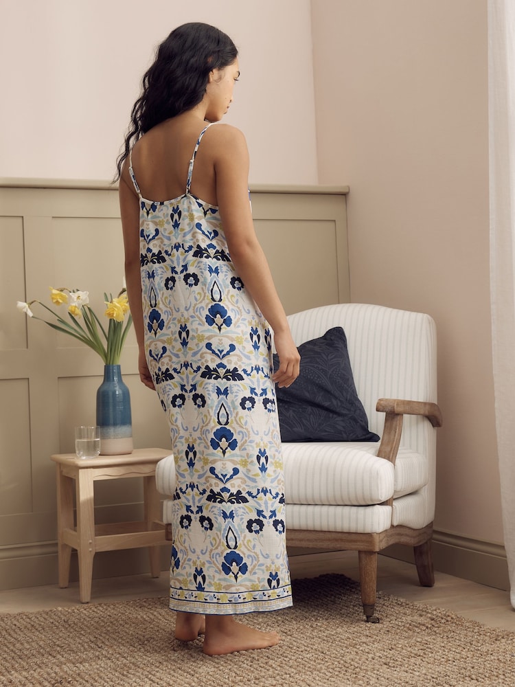 Laura Ashley Multi Navy Waxton Linen Blend Slip Nighties - Image 2 of 7