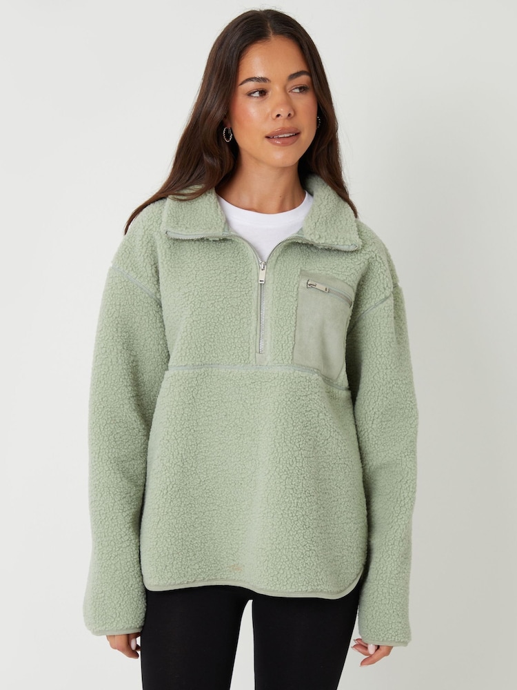 Threadbare Green Half Zip Borg Fleece - Image 1 of 4 Threadbare Green Half Zip Borg Fleece - Image 1 of 4