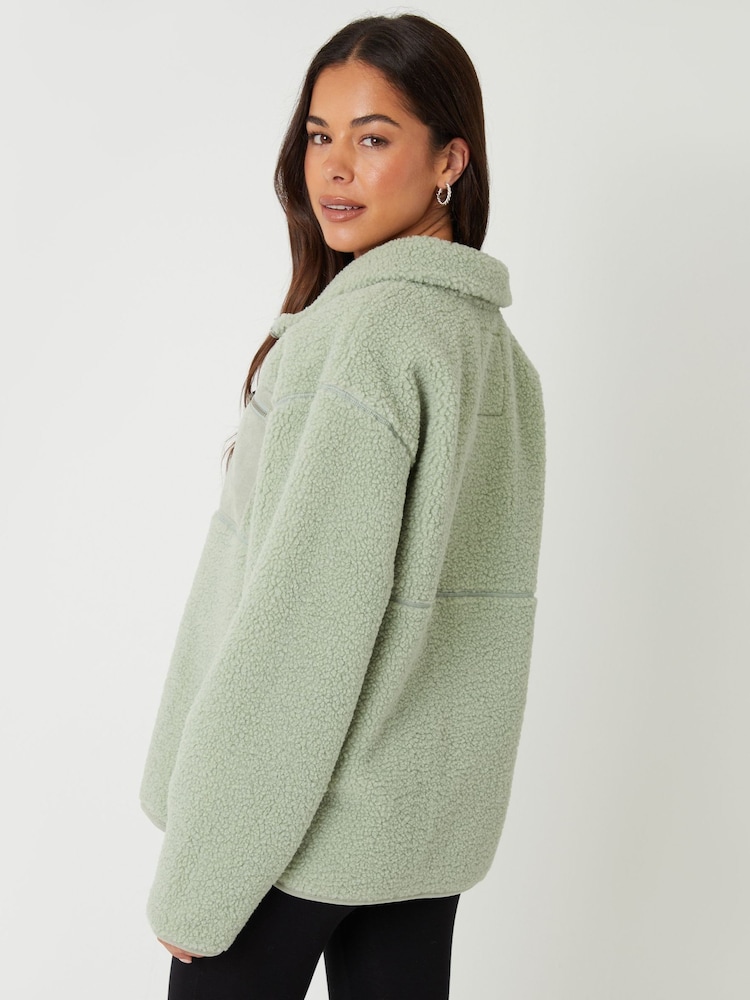 Threadbare Green Half Zip Borg Fleece - Image 2 of 4 Threadbare Green Half Zip Borg Fleece - Image 2 of 4