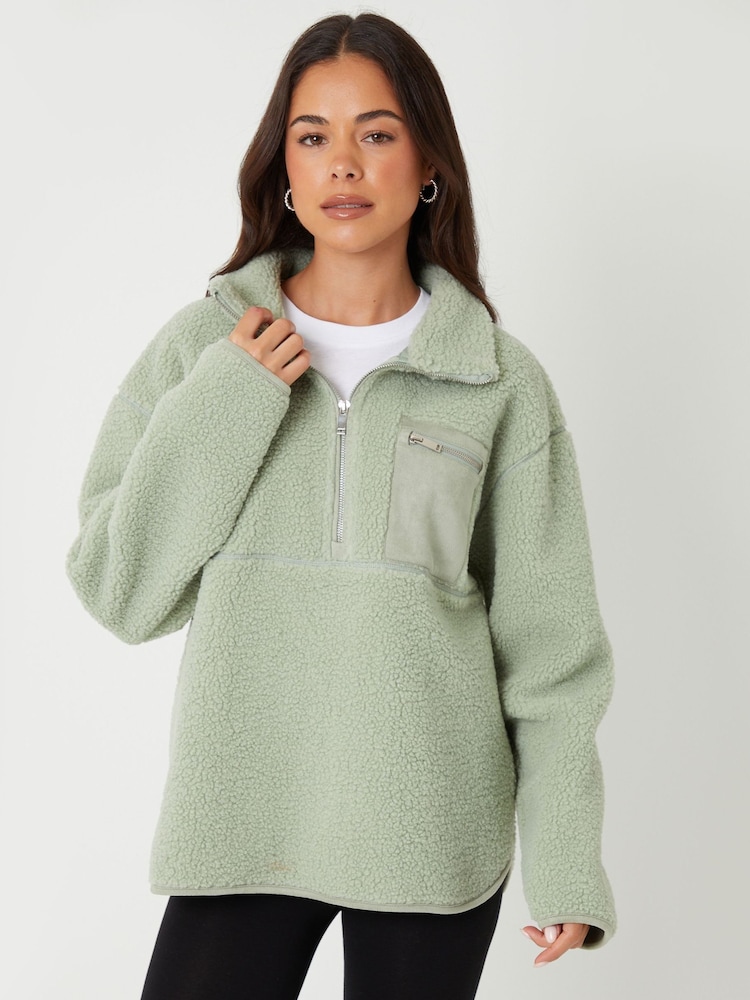 Threadbare Green Half Zip Borg Fleece - Image 4 of 4 Threadbare Green Half Zip Borg Fleece - Image 4 of 4