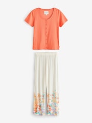 Laura Ashley Orange Meadow Print Button Through Pyjamas Set - Image 7 of 11