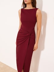 Lipsy Burgundy Red Side Knot Detail Twist Shoulder Bodycon Midi Dress - Image 2 of 4