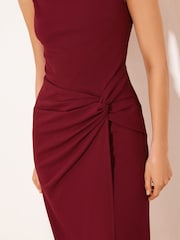 Lipsy Burgundy Red Side Knot Detail Twist Shoulder Bodycon Midi Dress - Image 3 of 4