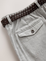 Light Grey Texture Regular Fit Smart Linen Cotton Blend Belted Trousers - Image 10 of 10
