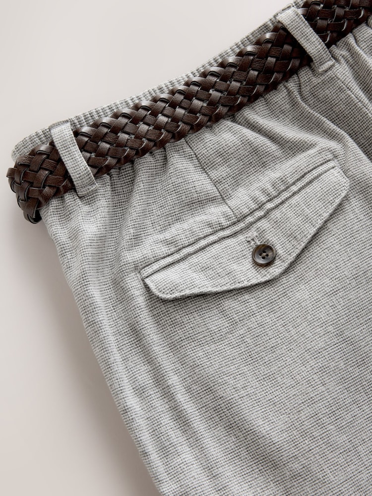 Light Grey Texture Regular Fit Smart Linen Cotton Blend Belted Trousers - Image 10 of 10 Light Grey Texture Regular Fit Smart Linen Cotton Blend Belted Trousers - Image 10 of 10