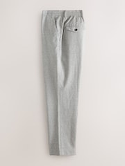 Light Grey Texture Regular Fit Smart Linen Cotton Blend Belted Trousers - Image 2 of 9