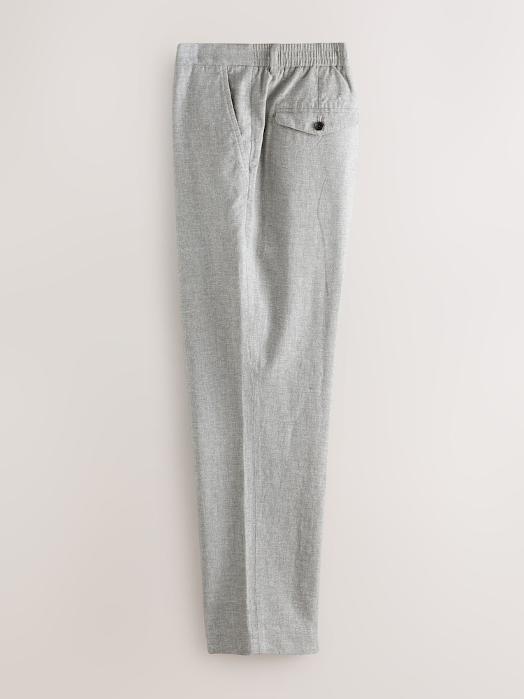 Light Grey Texture Regular Fit Smart Linen Cotton Blend Belted Trousers - Image 2 of 9