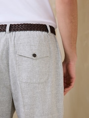 Light Grey Texture Regular Fit Smart Linen Cotton Blend Belted Trousers - Image 9 of 9