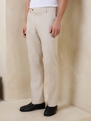 Ecru Slim Fit Striped Linen Trousers - Image 1 of 9