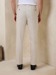Ecru Slim Fit Striped Linen Trousers - Image 2 of 9