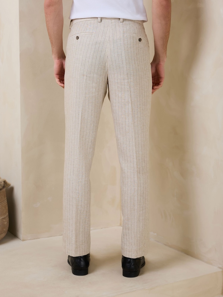 Ecru Slim Fit Striped Linen Trousers - Image 2 of 9
