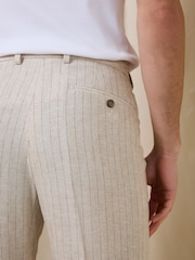 Ecru Slim Fit Striped Linen Trousers - Image 5 of 9