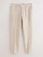 Ecru Slim Fit Striped Linen Trousers - Image 6 of 9