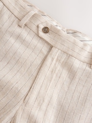 Ecru Slim Fit Striped Linen Trousers - Image 8 of 9