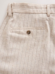 Ecru Slim Fit Striped Linen Trousers - Image 9 of 9