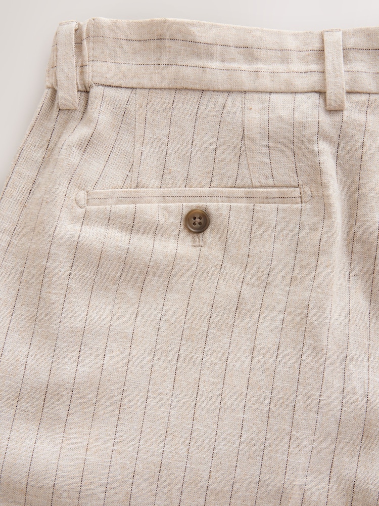Ecru Slim Fit Striped Linen Trousers - Image 9 of 9