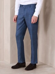 Blue N.Premium Check Linen Cotton Blend Smart Trousers - Image 1 of 10