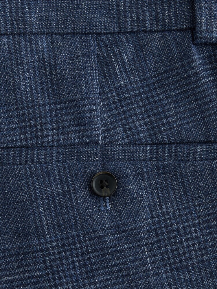 Blue N.Premium Check Linen Cotton Blend Smart Trousers - Image 10 of 10
