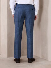 Blue N.Premium Check Linen Cotton Blend Smart Trousers - Image 3 of 10