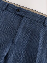 Blue N.Premium Check Linen Cotton Blend Smart Trousers - Image 9 of 10