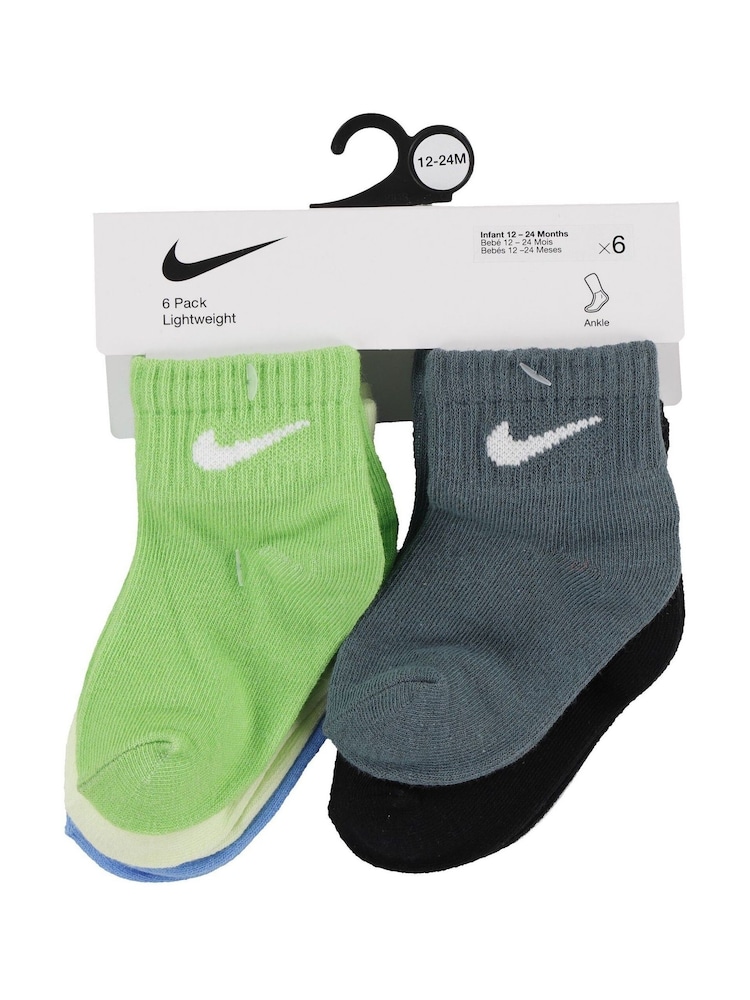 Nike Green NHN Infant Swoosh Ankle Socks 6 Pack - Image 2 of 2 Nike Green NHN Infant Swoosh Ankle Socks 6 Pack - Image 2 of 2
