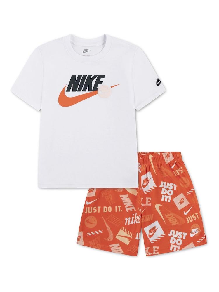 Nike Orange T-Shirt and Printed Shorts Set - Image 1 of 4