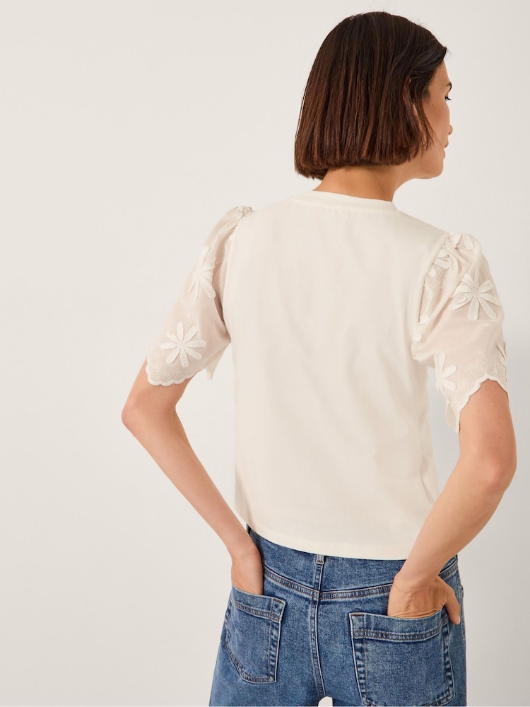 Monsoon Cream Mel Appliqué Sleeve T-Shirt - Image 2 of 4 Monsoon Cream Mel Appliqué Sleeve T-Shirt - Image 2 of 4