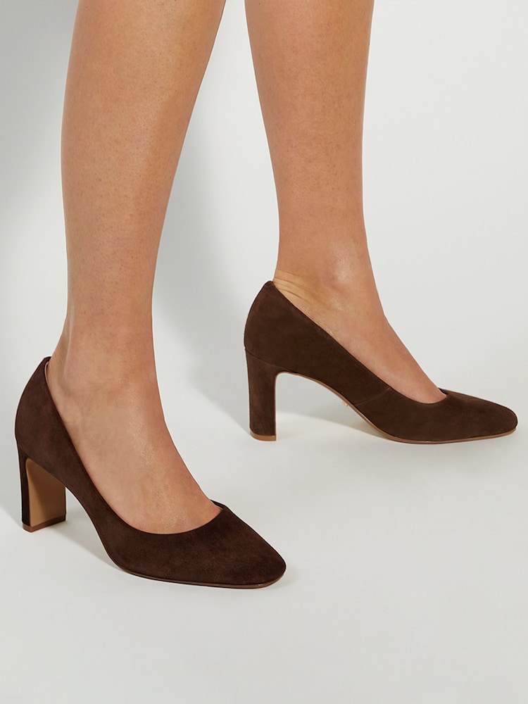 Dune London Brown Arriving Comfort Mid Block Heels - Image 1 of 6 Dune London Brown Arriving Comfort Mid Block Heels - Image 1 of 6