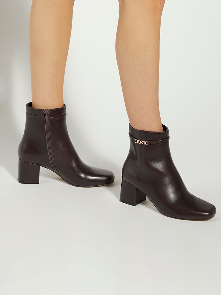 Dune London Brown Oaklee Side Buckle Block Heels - Image 1 of 6 Dune London Brown Oaklee Side Buckle Block Heels - Image 1 of 6