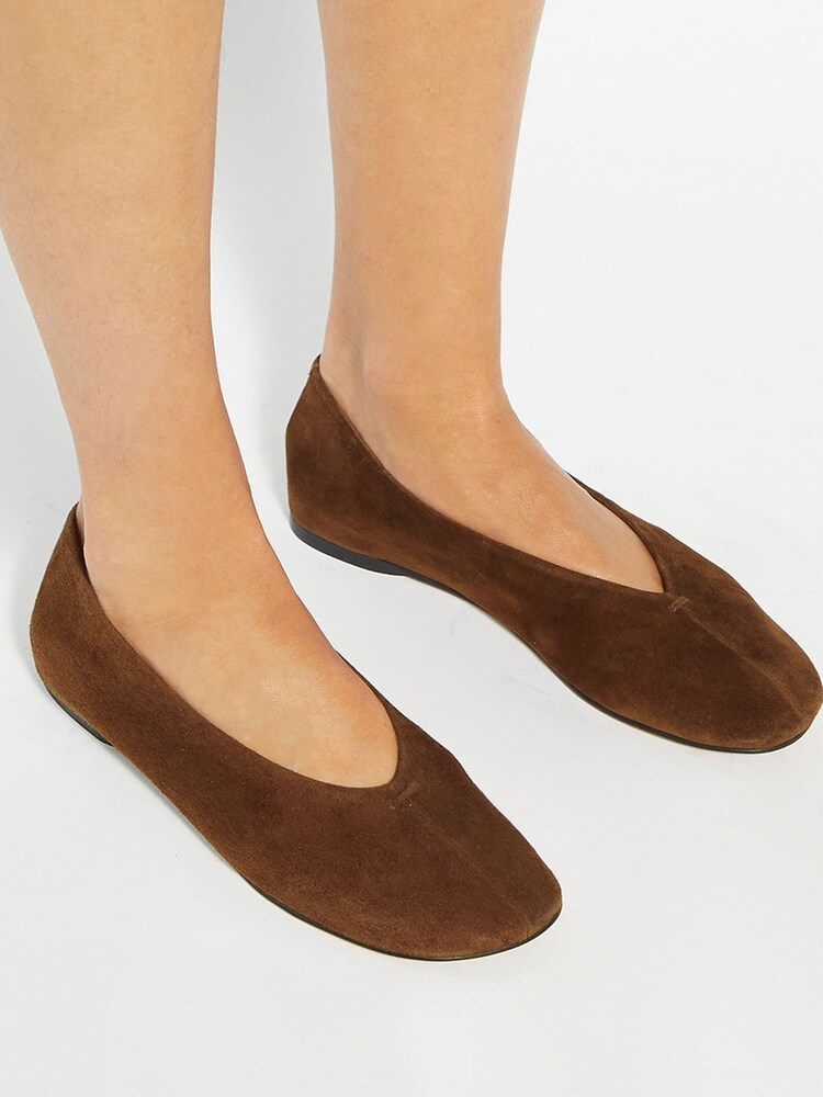 Dune London Brown Highcut High Cut Round Toe Ballet Flats - Image 1 of 6 Dune London Brown Highcut High Cut Round Toe Ballet Flats - Image 1 of 6
