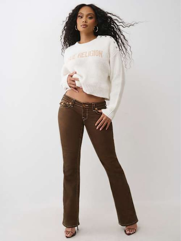 True Religion White Logo Off Shoulder Jumper - Image 1 of 7 True Religion White Logo Off Shoulder Jumper - Image 1 of 7