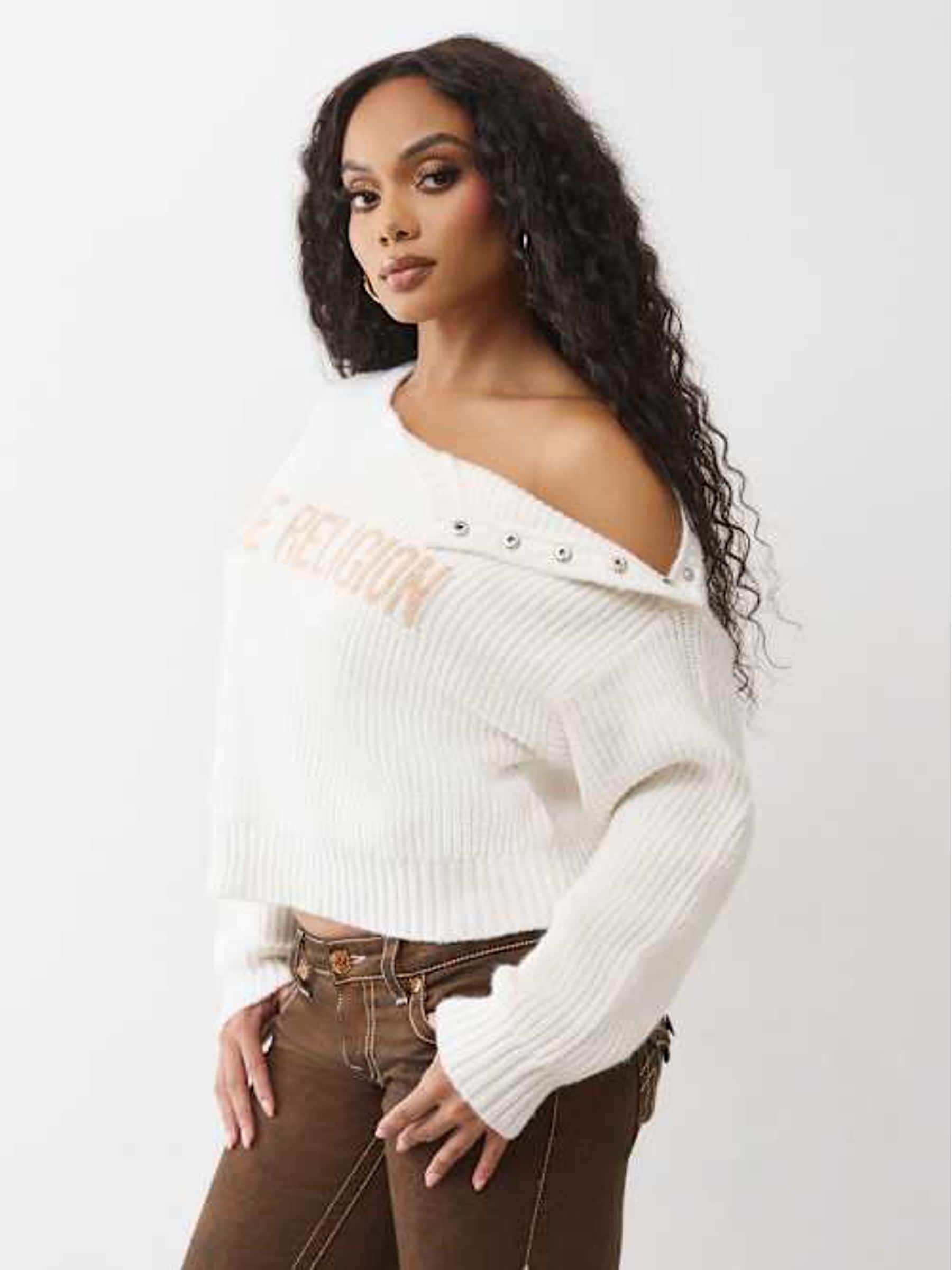 Buy True Religion White Logo Off Shoulder Jumper from Next USA