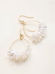 FatFace Gold Tone Faux Shell Hoop Earrings - Image 2 of 2