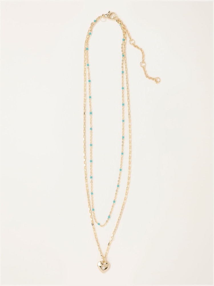 FatFace Gold Tone Heart Layered Necklace - Image 1 of 2