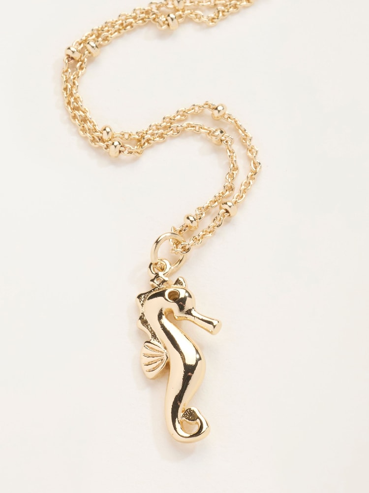 FatFace Gold Tone Seahorse Necklace - Image 2 of 2