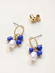 FatFace Blue Beaded Drop Earrings - Image 2 of 2