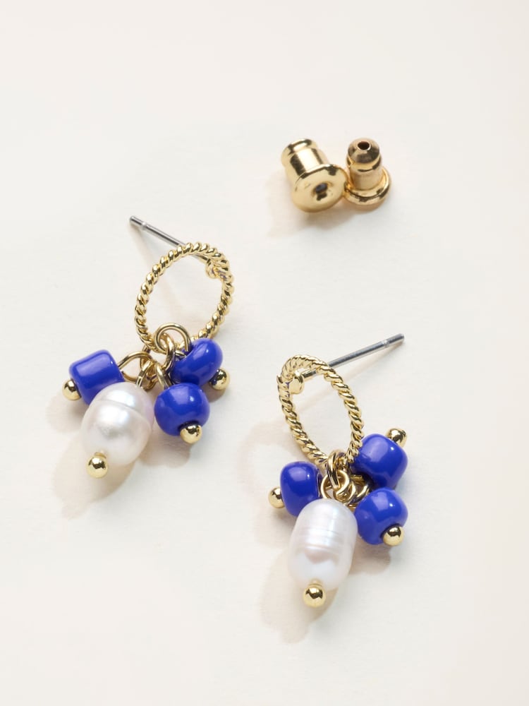 FatFace Blue Beaded Drop Earrings - Image 2 of 2