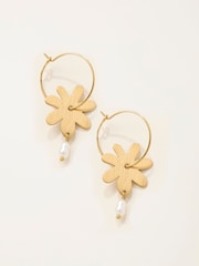 FatFace Gold Tone Flower Hoop Earrings - Image 1 of 2