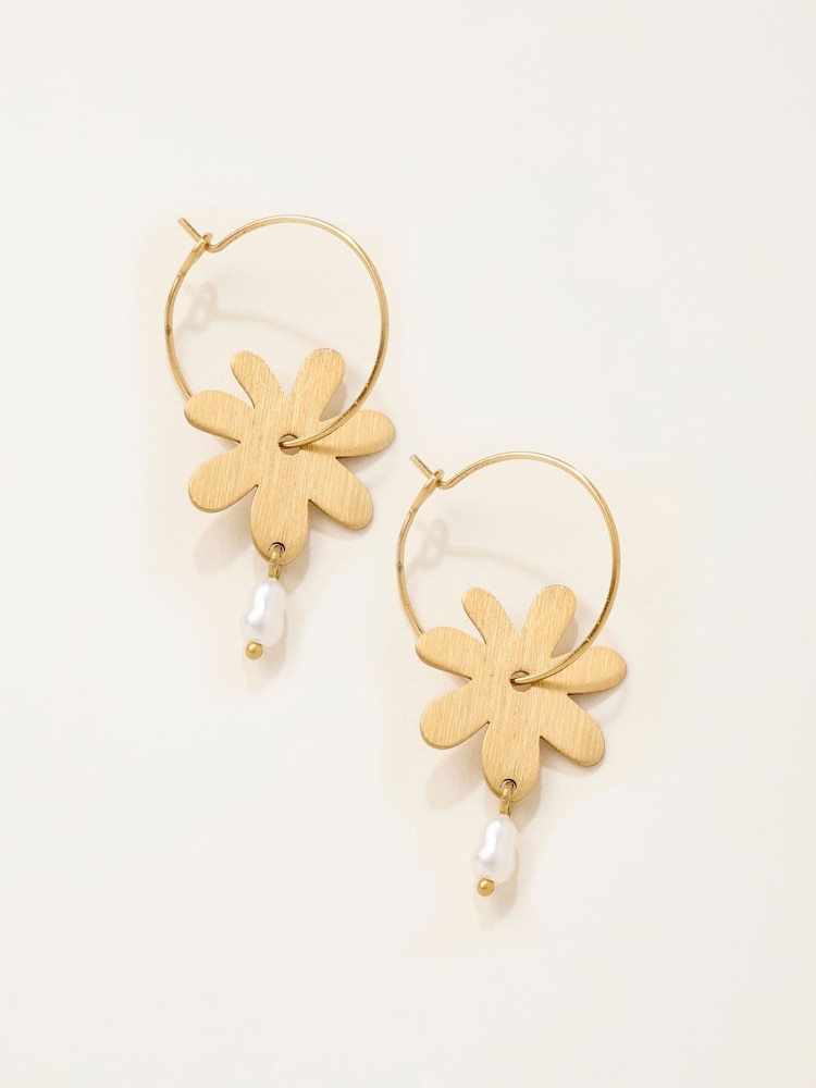 FatFace Gold Tone Flower Hoop Earrings - Image 1 of 2