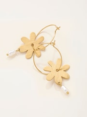 FatFace Gold Tone Flower Hoop Earrings - Image 2 of 2