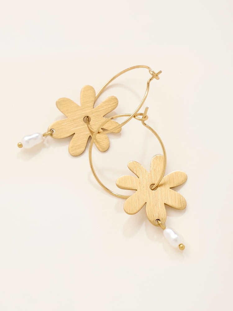 FatFace Gold Tone Flower Hoop Earrings - Image 2 of 2