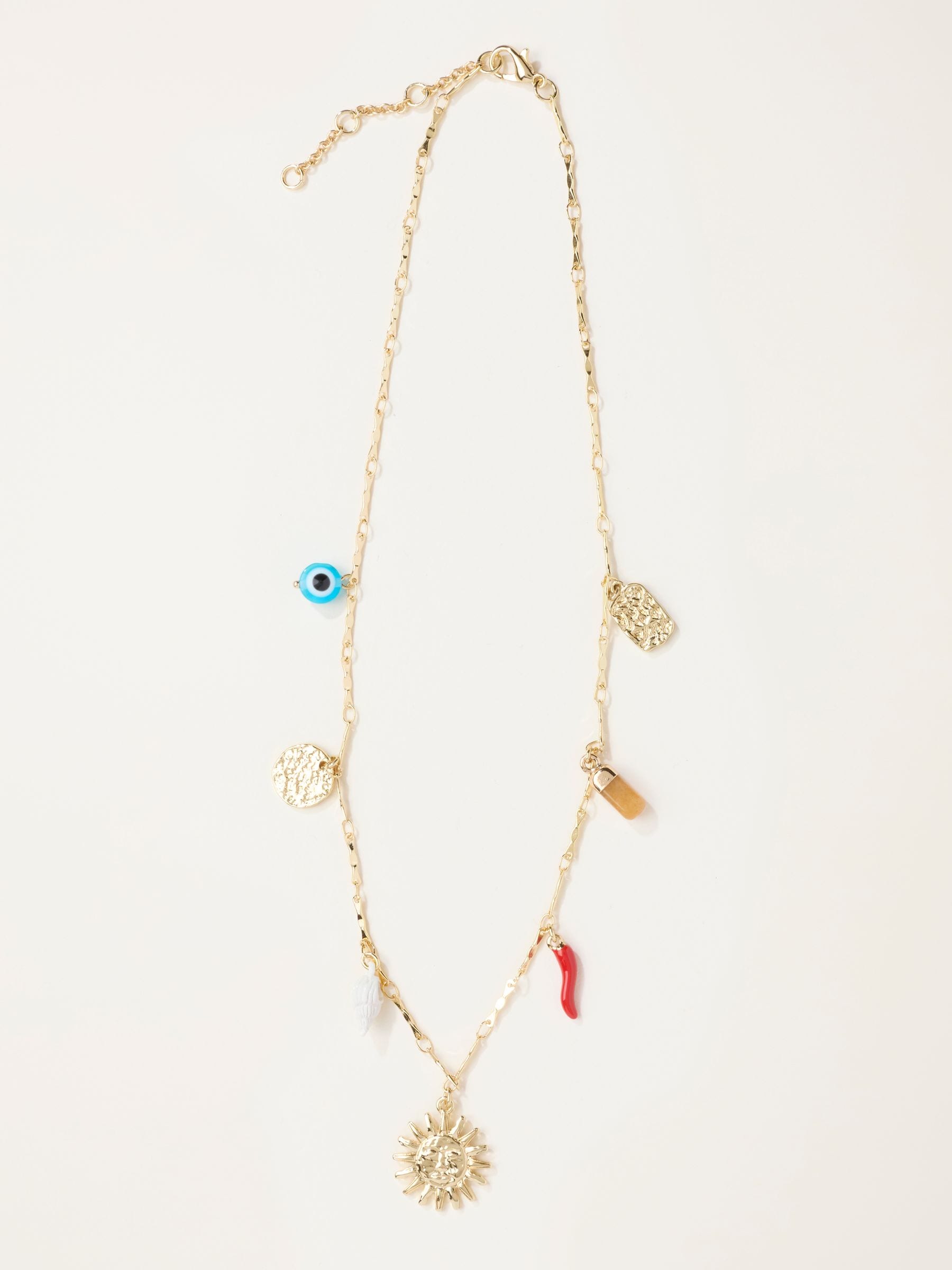 Fat Face Women Necklace Gold Tone Sun Charm Necklace