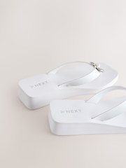 White Hardware Trim Wedge Flip Flops - Image 10 of 10