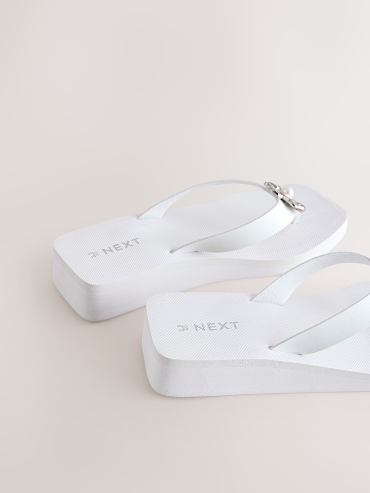 White Hardware Trim Wedge Flip Flops - Image 10 of 10