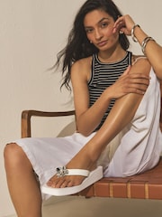 White Hardware Trim Wedge Flip Flops - Image 4 of 10