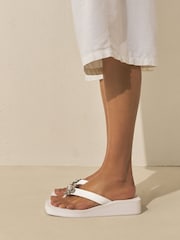 White Hardware Trim Wedge Flip Flops - Image 5 of 10